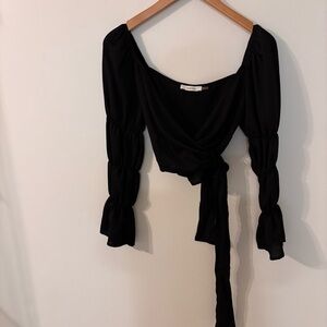 idem ditto Black Tie Front Crop Top M